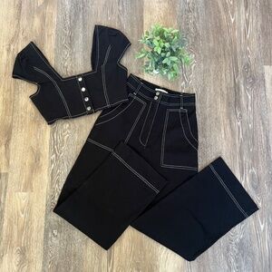 Urban Outfitters Black Denim Carpenter Jeans And Crop Top Set